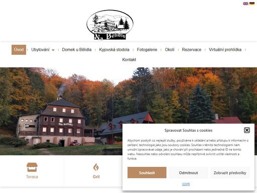 ubytování české švýcarsko, v penzionu je 33 lůžek ve 12 pokojích (ve všech pokojích jsou manželská lůžka), společenská místnost s kapacitou cca 45 míst .