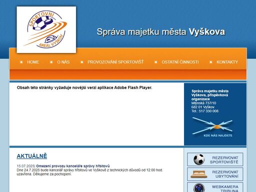 správa sportovišť a ubytovacích zařízení