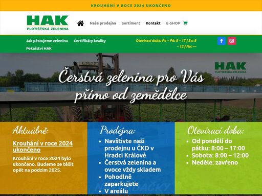 čerstvá zelenina z rodinné farmy na kraji hradce králové. nepoužíváme škodlivá chemická hnojiva a pesticidy. zeleninu co vypěstujeme, prodáváme ve vlastní prodejně.