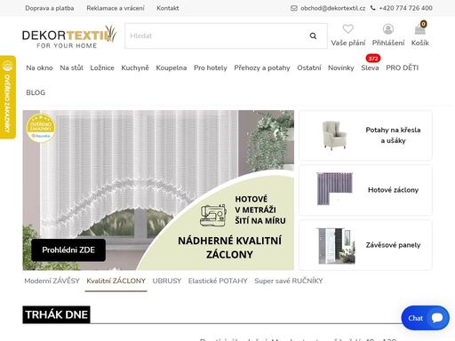 internetový obchod nabízí dekorační bytový textil a potřeby pro domácnost - záclony, ubrusy, povlečení s různými motivy.