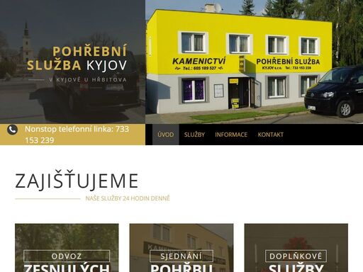 pohřební služba kyjov s.r.o. (v kyjově u hřbitova) nabízí důstojné a profesionální služby při organizaci pohřbu a posledním rozloučení. zajišťujeme kompletní organizací pohřbu zahrnující převoz zesnulých, květinovou výzdobu, hudebního doprovodu, parte, kamenické práce a administrativního zajištění.