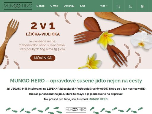 mungo hero – opravdové sušené jídlo nejen na cesty. jsi vegan? máš intoleranci na lepek? rád cestuješ? potřebuješ rychlý oběd? nebo se ti jen nechce vařit?
hledáš plnohodnotné jídlo, které tě zasytí a je jednoduché na přípravu?
tak přesně pro tebe jsou tu směsi mungo hero!

 

proč mungo hero?


přírodní
100…