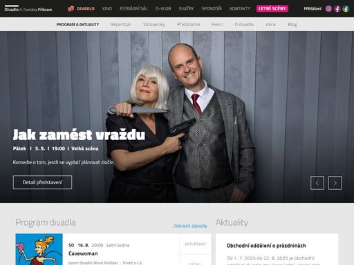 dvě divadelní scény, estrádní sál, kino, divadelní klub a divadelní blog. těšíme se na vás.