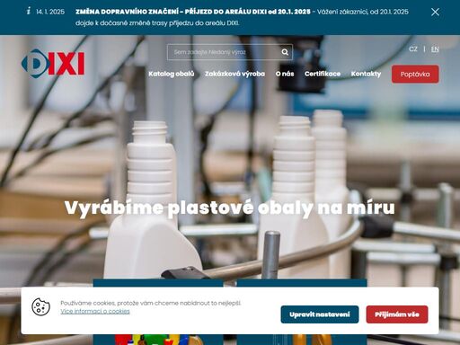 společnost di xi se zabývá výrobou plastových obalů, lahví a kanystrů na míru nebo si vyberete ze skladových zásob. jsme již více než 30 let na trhu a celý výrobní proces splňuje certifikace iso 9001 a haccp.