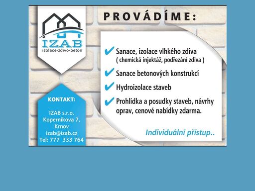 izolace zdiva betonových konstrukcí sanace staveb