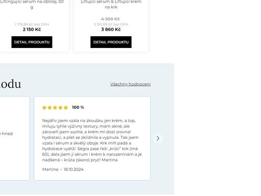 obličej začíná v dekoltu. tvář končí v dekoltu…nezapomínejte na něj
dva liftující produkty tvář- krk- dekolt.
liftingový krém na krk a dekolt liftingové sérum na pleť



jaké jsou výsledky?
fantastické! změna je viditelná hned po prvním použití. vaše pleť bude pevnější, pružnější a mladistvější.

hladší pleť
…