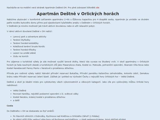 apartmán, ubytování, deštné, orlické hory apartmány deštné v orlických horách