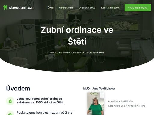 jsme soukromá zubní ordinace založená v r. 1995 sídlící ve štětí. poskytujeme komplexní zubní péči pro dospělé i děti.