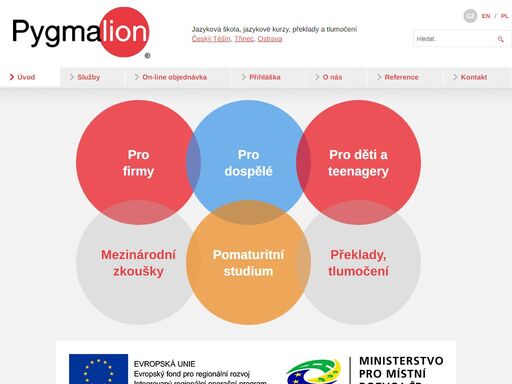 pygmalion - jazyková škola, jazykové kurzy, pomaturitní studium - český těšín, třinec, ostrava