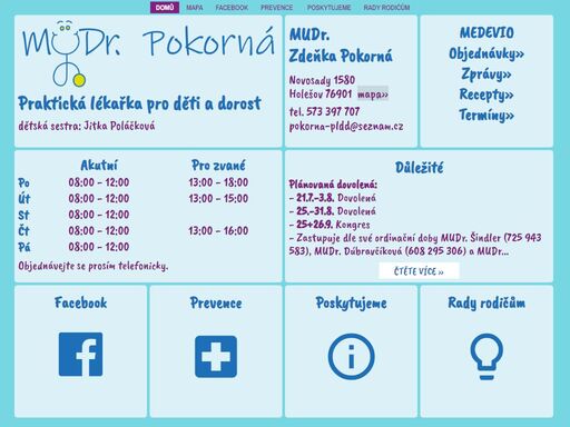 mudr. zdeňka pokorná praktická lékařka pro děti a dorost holešov. pediatr, doktor, dítě, vyšetření, očkování, teplota, lékař
