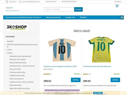kamenný obchod 3koshop praha 4 je otevřen po-pa 10-18hod. #3koshop.cz fotbalové a hokejovém dresy kluby reprezentace, velký výběr dresů, možnost potisku vlastním jménem a číslem#