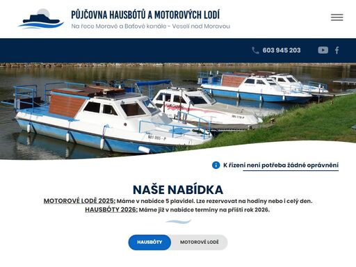 nabídka pronájmu rekreačních plavidel, hausbótů, výletních lodí a jízdních kol na baťově kanále.