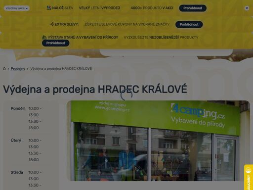 pořiďte na pobočce v hradci vybrané outdoorové a kempingové vybavení nebo vyzvedněte svou objednávku z e-shopu 4camping! info o prodejně zde ?