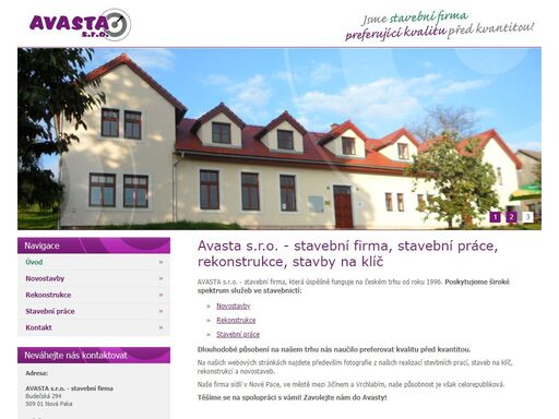 stavební firma avasta s.r.o. nová paka stavební práce rekonstrukce, novostavby, stavby na klíč