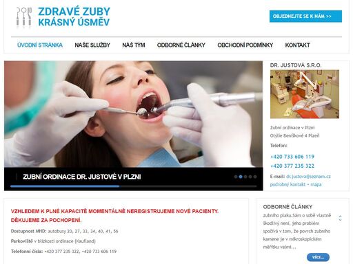 zubní ordinace dr. justová,  plzeň - parkování pro pacienty zdarma, bezbariérový přístup, čisté prostředí