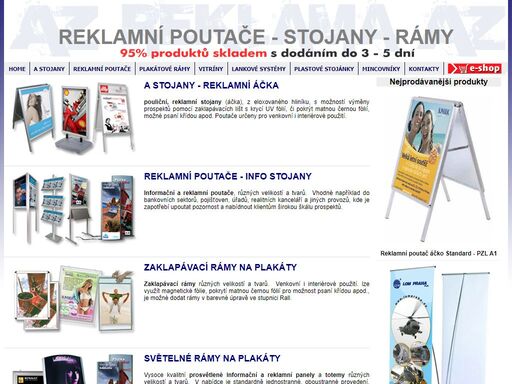 stojany na letáky, tabule, mincovníky, rámy na plakáty, plastové stojánky, vitríny, muší křídla, přenosné bannery, figuríny