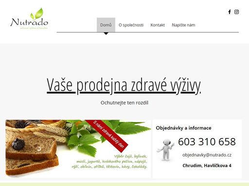 nutrado je kamenná prodejna se zdravou výživou, bio potravinami, farmářskými produkty. 
osobní přístup, příznivé ceny, maximální péče o zákazníka.
prodejnu provozuje firma zdravá výživa chrudim s.r.o.