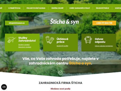 tradiční rodinná zahradnická firma v praze. našim zákazníkům nabízíme kompletní design zahrad, péči o jejich zeleň, úklid i odvoz odpadu.