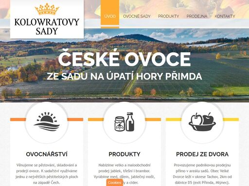 jsme ovocnáři z podhůří přimdy. pěstování a prodej jablek ze sadu, hrušek, třešní a brambor na uskladnění. vyrábíme jablečný mošt, limonády a cider. stáčíme med a medovinu.