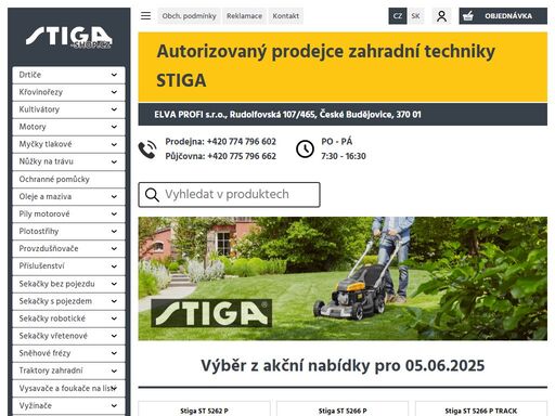 prodej a servis značkové zahradní techniky stiga - sekačky, ridery, pily, traktory, sněhové frézy, foukače listí stiga