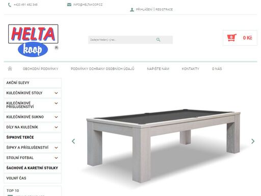 vítejte v našem obchodě. jsme jeden z největších výrobců kulečníků v čr
v tomto e-shopu najdete kromě našich kulečníků i širokou nabídku kulečníkového vybavení a příslušenství, elektronické i sisalové šipkové terče značky karella a další šipkové zboží. 