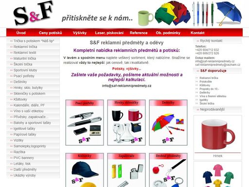 saf-reklamní předměty. potisk reklamních předmětů, trička, textil, propisky, kšiltovky, igelitky, deštníky, hrnky a další.