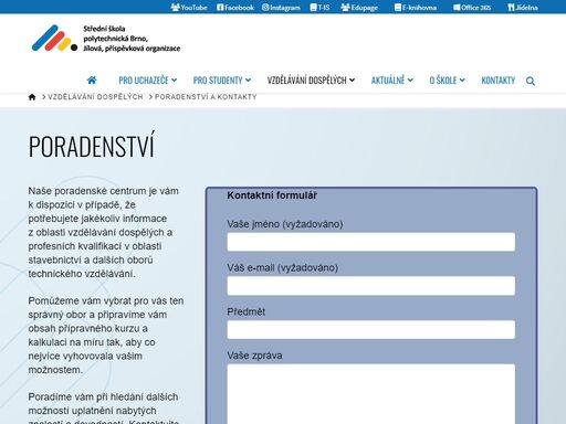 naše poradenské centrum je vám k dispozici v případě, že potřebujete jakékoliv informace z oblasti vzdělávání dospělých a profesních kvalifikací v oblasti stavebnictví a dalších oborů technického vzdělávání.