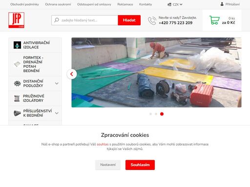 prodej distančních podložek do betonu, příslušenství k bednění, drenážního potahu bednění formtex na pohledový beton, těsnění prostupů pipe seal, těsnění pracovních a dilatačních spár, materiálů pro sanace a izolace betonu, stěrek a nátěrů pro podlah