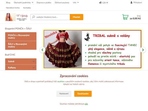 vše pro váš tanec: šaty a doplňky, které rozzáří každý pohyb. ponča, kaftany, sukně a kalhoty, šperky - prostě móda s nádechem orientu pro jedinečný vzhled.