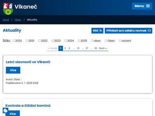 oficiální webové stránky obce vlkaneč