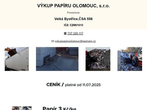 ceník od 11.7.2025 / papír (časopisy, noviny, letáky)  3 kč , slinuté karbidy  430 kč