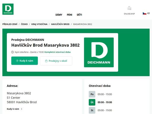 váš prodejnu deichmann masarykova 3802 ve havlíčkův brod ? otevřít pracovní dobu a ? telefonní číslo ? zobrazit nyní.