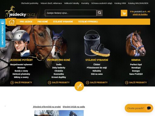 kompletní jezdecké vybavení?sportovní oblečení vhodné nejen pro jízdu na koni?chovatelské potřeby a krmiva?