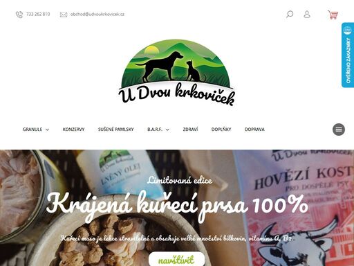 české krmivo - granule pro psy, masové konzervy, sušené pamlsky