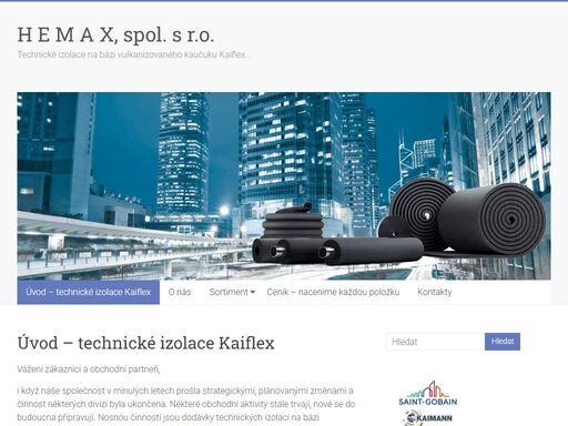 technické izolace izolace na bázi vulkanizovaného kaučuku německého výrobce kaimann, značky kaiflex, pro tzb