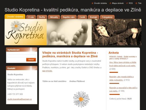studio kopretina vám nabízí mokrou pedikúru, manikúru a depilaci. pečujeme o krásu a zdraví vašich rukou a nohou.