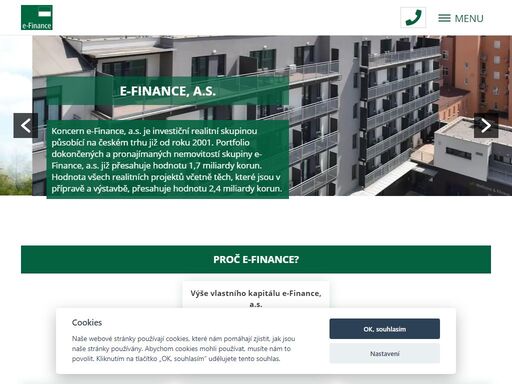 e-finance, a.s. je investiční realitní skupinou investující na českém trhu do nemovitostí již od roku 2001. nabízí dluhopisy pro občany s výnosem 9 %. v portfoliu investic má hotely, administrativní budovy, rezidenční nemovitosti. vlastní realitní kancelář a stavební firmu.