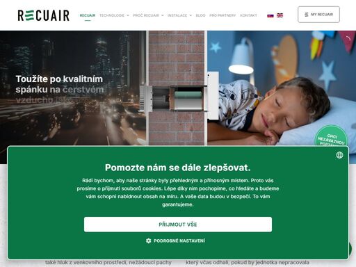 systém větrání recuair. chytré automatické větrací jednotky s rekuperací vzduchu a zpětným ziskem tepla.