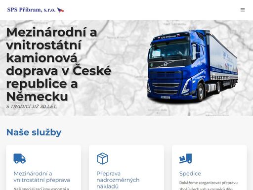 mezinárodní a vnitrostátní kamionová doprava autodoprava s tradicí již 30 let. sps příbram, s.r.o. naší specializací jsou exportní a importní přepravy mezi českou republikou a západní evropou, které jsou realizované vlastním vozovým parkem.