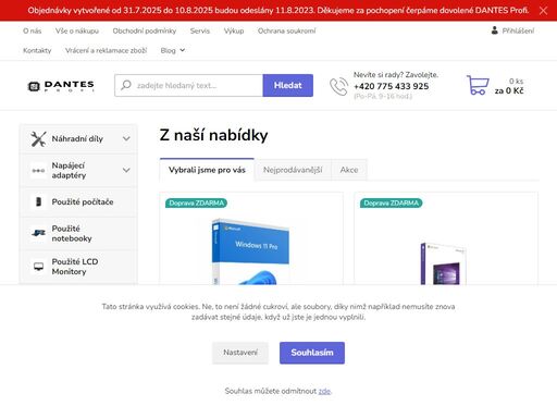 dantes profi - oprava a prodej výpočetní techniky, prodej náhradních dílů, levné notebooky dell, apple, hp, lenovo