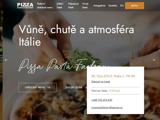 připravily jsme pro vás designový koncept naší pizzerie pizza & pasta factory, který uspokojí všechny zákazníky, kteří vyhledávají kvalitu a příjemné prostředí v centru prahy. v prostorách pizzerie pizza & pasta factory naleznete klimatizovanou - nekuřáckou část restaurace pro 41 osob, a také pokrytí wi-fi. na vaši návštěvu se těší kolektiv pizzeria pizza & pasta factory.