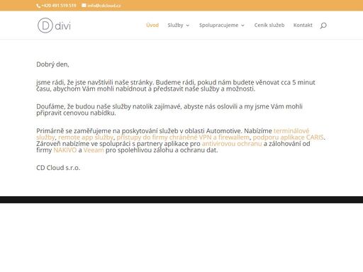 úvodní strana webu cd cloud