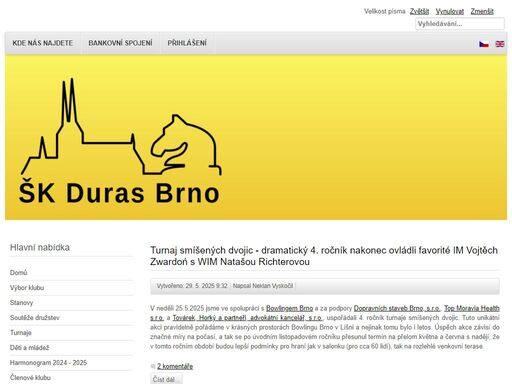 webové stránky šachového klubu šk duras bvk královo pole.