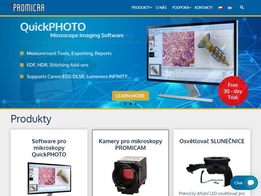 promicra nabízí software pro mikroskopy quickphoto a příslušenství k mikroskopům: usb 3.0 kamery, motorové stativy, led osvětlovače.