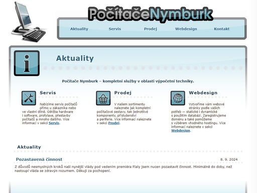 31. 7. 2025 - počítače nymburk - kompletní služby v oblasti výpočetní techniky. nabízíme servis počítačů přímo u zákazníka nebo ve vlastní dílně. údržba hardware i software, profylaxe, přestavby počítačů, tvorba webových prezentací a aplikací a mnoho dalšího.