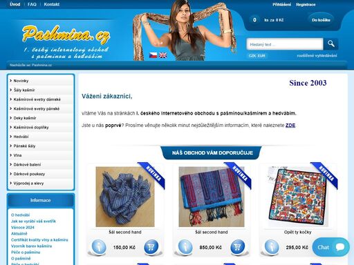 internetový obchod s pašmínou a hedvábím. šály z čisté pašmíny - silnější melange a lehčí diamant v sekci šálů z čisté pašmíny