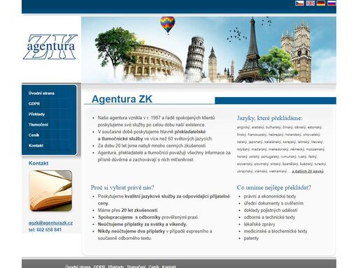 agentura zk - překlady, tlumočení, výuka jazyků, průvodcovské služby, čeština, angličtina, francouzština, španělština, ruština, italština, soudní ověření