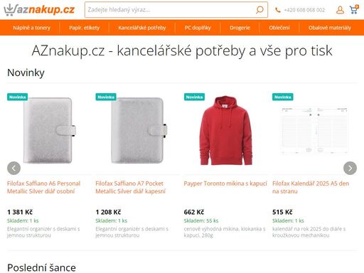 aznakup.cz - specializujeme se na prodej kancelářských potřeb, spotřebního materiálu k tiskárnám a oblečení pro potisk
