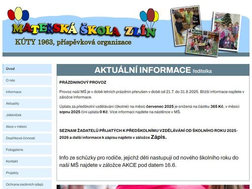 naši trojtřídní mateřskou školu najdete na sídlišti kúty. budova mateřské školy je dvoupodlažní, v přízemí mají třídu nejmladší tří až čtyřleté děti a v prvním patře jsou umístěny dvě smíšené třídy čtyř až šestiletých dětí.