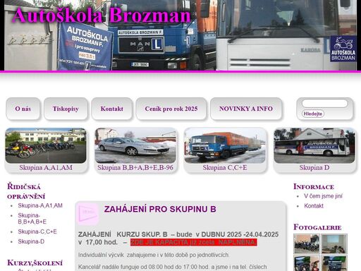škola jízdy na motorce, osobním automobilu, nákladním automobilu a autobusu